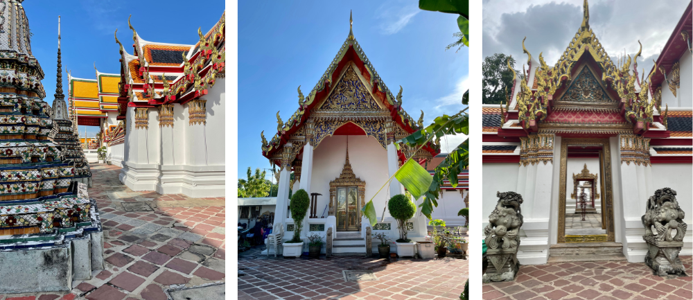 Złote wieże i bogato zdobione dachy jednej z buddyjskich świątyń w Bangkoku &ndash; przykład tajskiej architektury sakralnej.